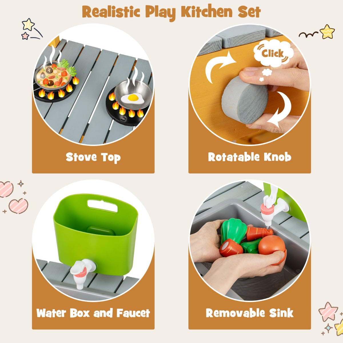 LIVSK Speelkeuken voor Kinderen - Buiten Koken met Waterfunctie - Opbergruimte met Planken en Haken - Natuurlijk Hout - 75 x 35 x