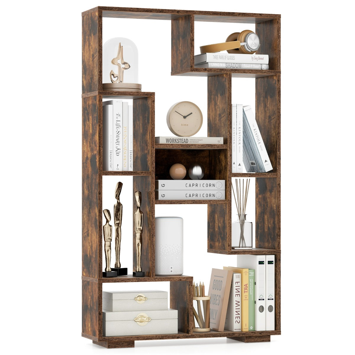 LIVSK Geometrische Boekenkast - Robuuste Constructie - 11 Open Planken - Eenvoudige Montage - Multifunctioneel - 70 x 20 x 120 cm