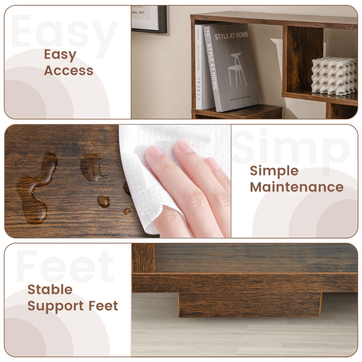 LIVSK Geometrische Boekenkast - Robuuste Constructie - 11 Open Planken - Eenvoudige Montage - Multifunctioneel - 70 x 20 x 120 cm