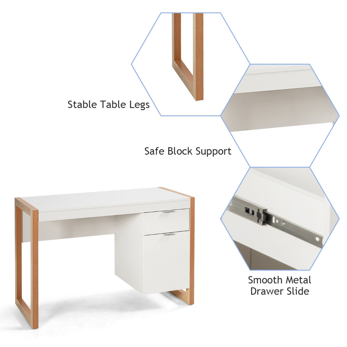 LIVSK Schrijftafel voor Thuiskantoor - Breed Tafelblad - Grote Lade en Kast - Modern Design - Eenvoudige Montage - 112,5 x 50 x
