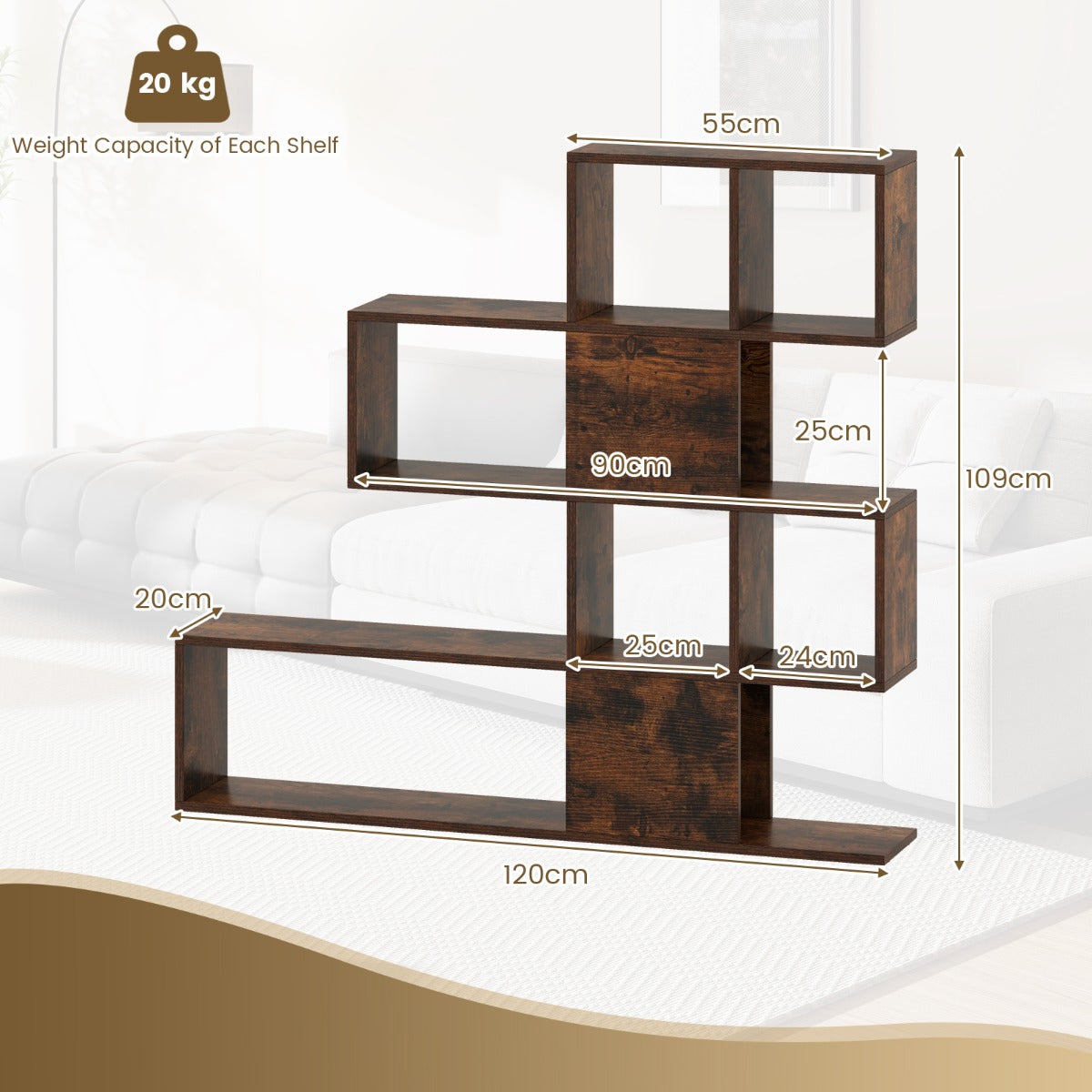 Livsk costway moderne 5 laags houten scheidingswand in ladderstijl voor boeken 120 x 195 x 109 cm bruin 2 2