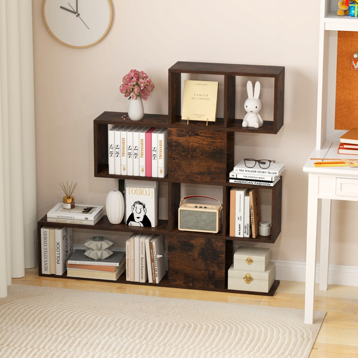 Livsk costway moderne 5 laags houten scheidingswand in ladderstijl voor boeken 120 x 195 x 109 cm bruin 6 2