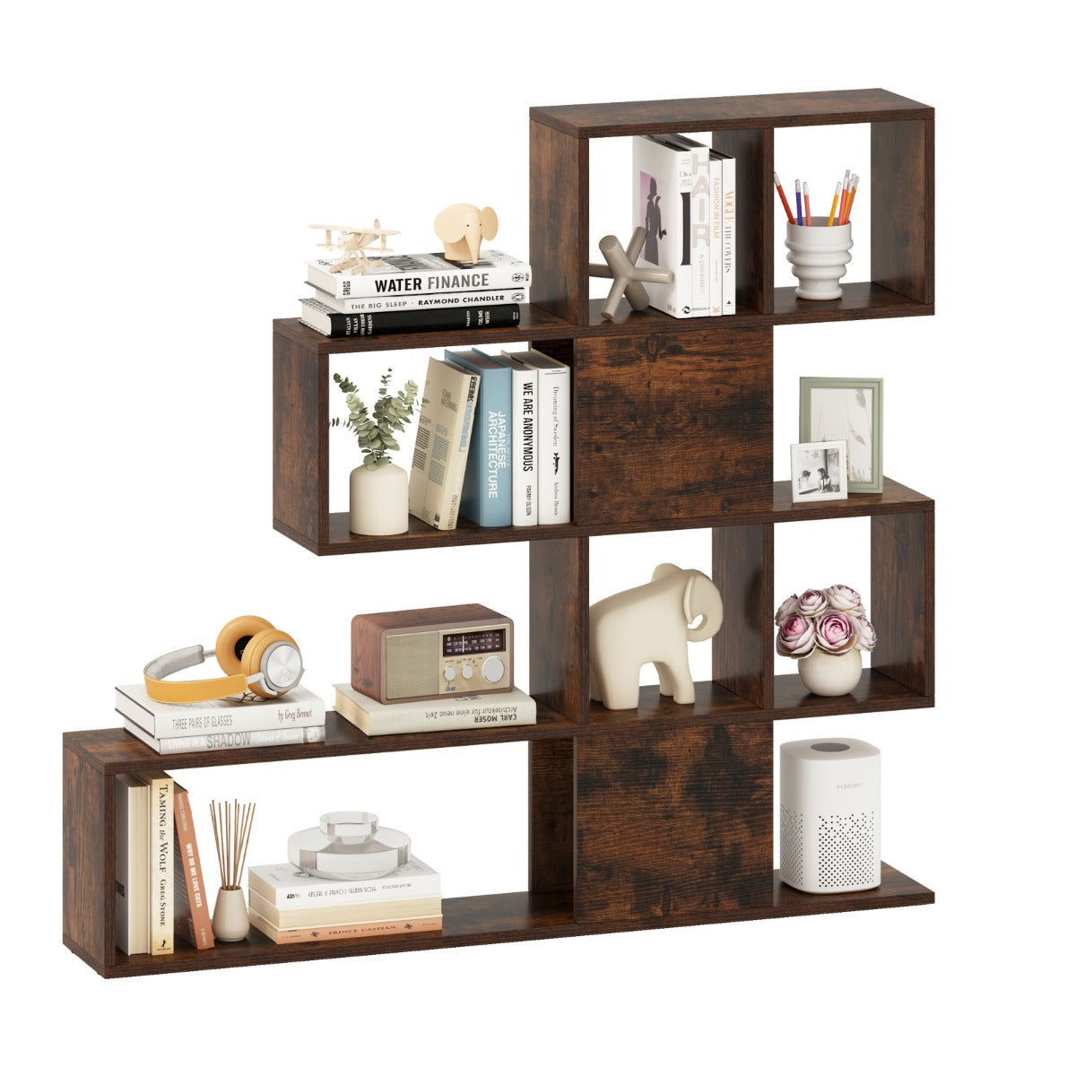 Livsk costway moderne 5 laags houten scheidingswand in ladderstijl voor boeken 120 x 195 x 109 cm bruin 2