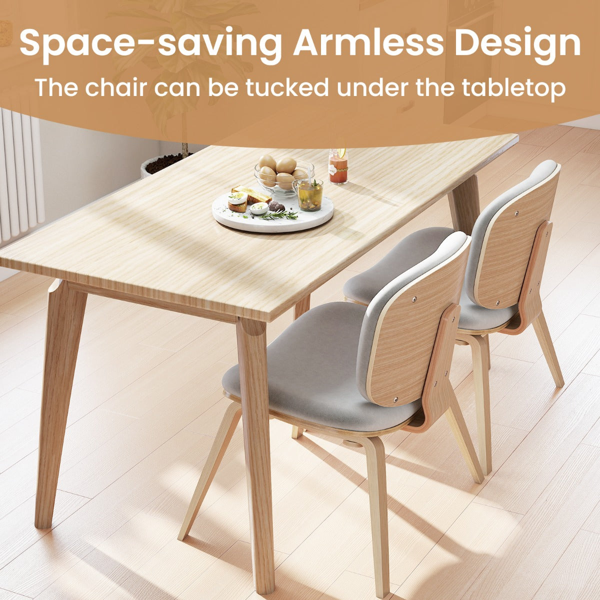 LIVSK Accentstoel - Ergonomisch Design met Gebogen Rugleuning - Ruimtebesparend - Voor Keuken en Woonkamer - Lichtgrijs + Natuur