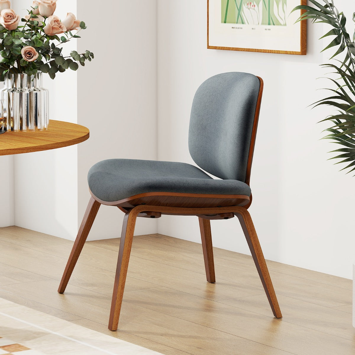 LIVSK Accentstoel - Ergonomisch met Gebogen Rugleuning - Ruimtebesparend - Voor Eetkamer en Thuiswerk - Donkergrijs + Bruin