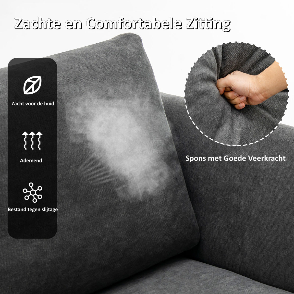 LIVSK Gestoffeerde Tweezitsbank - Ergonomisch Comfort - Slijtvast en Ademend - Robuuste Roestvrijstalen Poten - Tot 340 kg - Grijs