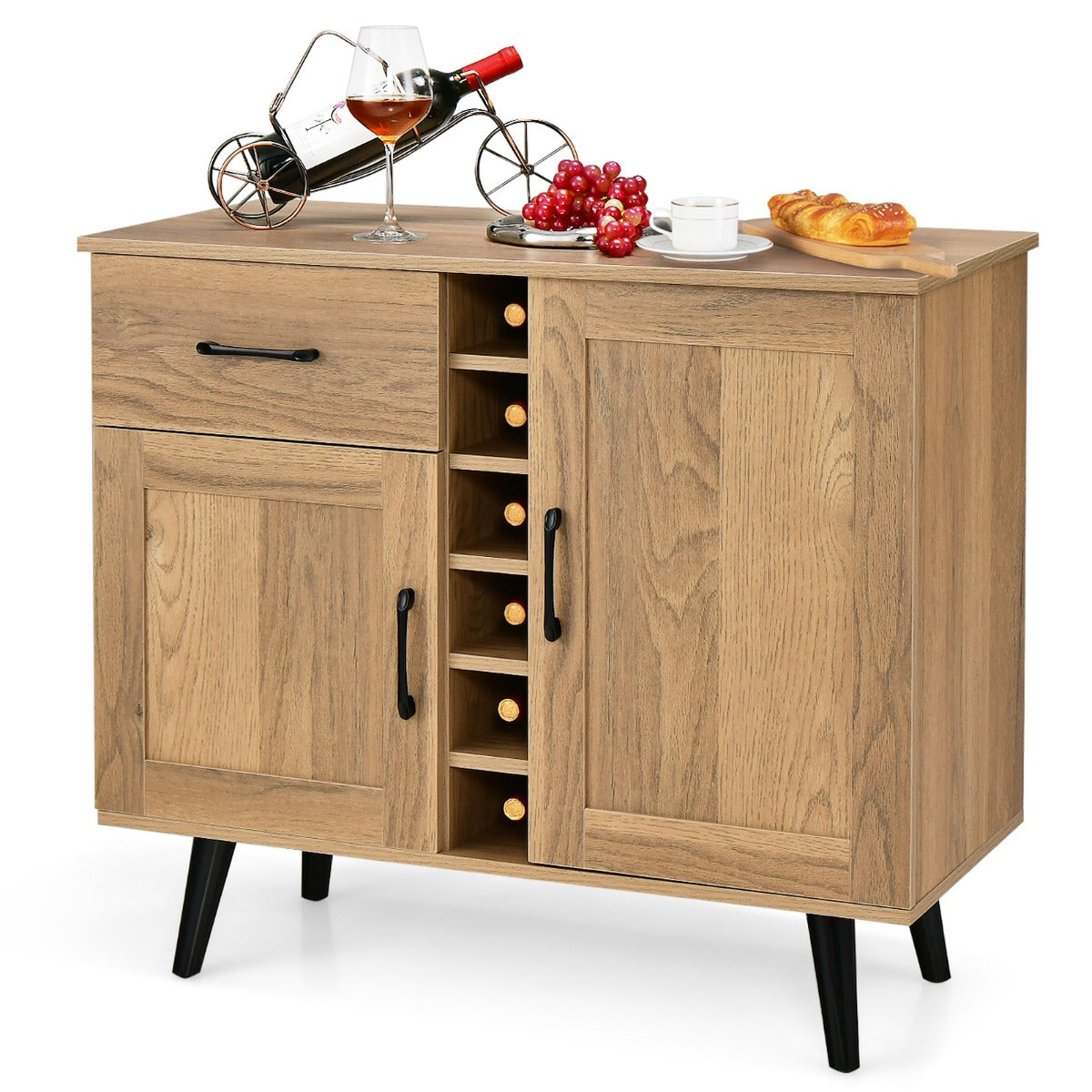 LIVSK Verstelbare Wijnkast - Uitschuiflade - 2 Kasten - Voor 6 Flessen - Boerderijstijl - 90 x 40 x 79 cm - Natuurlijk
