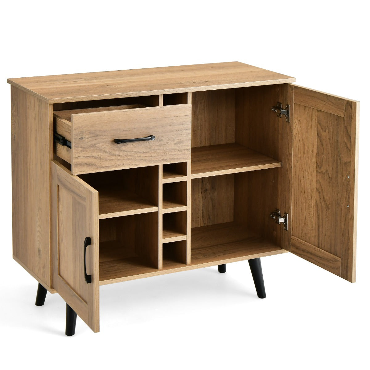 LIVSK Verstelbare Wijnkast - Uitschuiflade - 2 Kasten - Voor 6 Flessen - Boerderijstijl - 90 x 40 x 79 cm - Natuurlijk