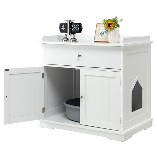 LIVSK 3-in-1 Kattenbakbehuizing - Multifunctioneel Meubel - Opbergruimte met Privacy - Stevig MDF - Tot 60 kg - Wit