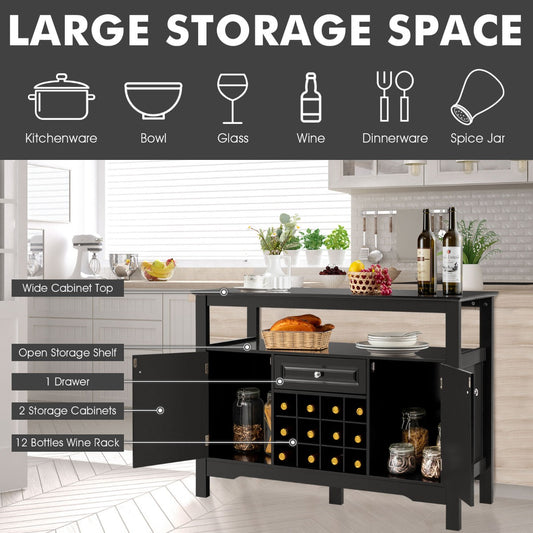 LIVSK Moderne Buffetkast - Ruime Opbergruimte met Verwijderbaar Wijnrek - Duurzaam MDF - Elegant Design - 117 x 40,5 x 82,5 cm -