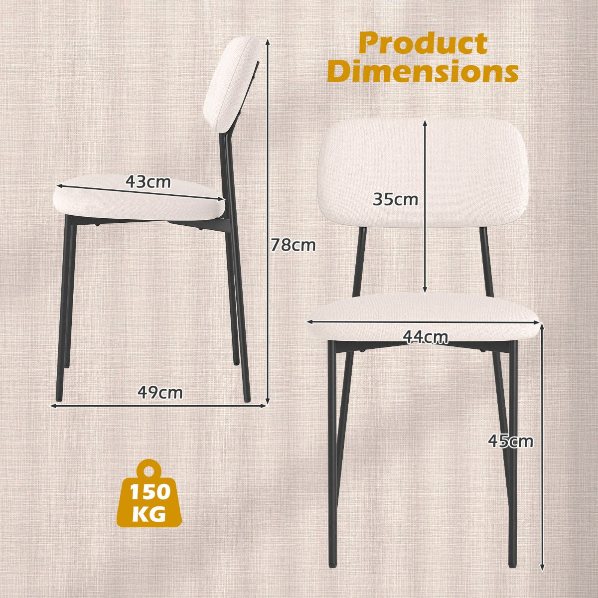 Livsk costway moderne eetkamerstoelen set van 4 keukenstoelen van linnen met metalen poten 1 1