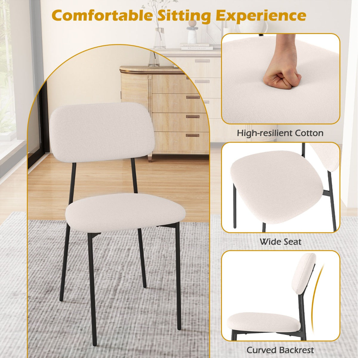Livsk costway moderne eetkamerstoelen set van 4 keukenstoelen van linnen met metalen poten 4