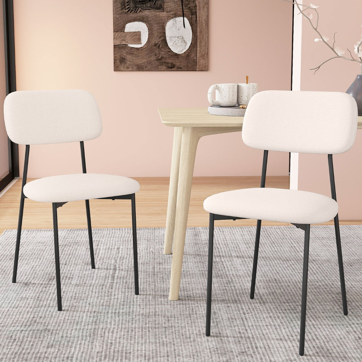 Livsk costway moderne eetkamerstoelen set van 4 keukenstoelen van linnen met metalen poten 6