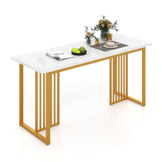 Livsk costway moderne eettafel voor 6 8 personen rechthoekige keukentafel 160 cm met imitatie marmeren blad tafel voor eetkamer woonkamer