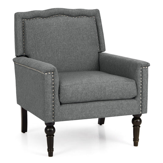LIVSK Mid-Century Moderne Fauteuil - 15 cm Dik Zitkussen - Ademend Linnen - Stevige Rubberhouten Poten - Tot 200 kg - Grijs