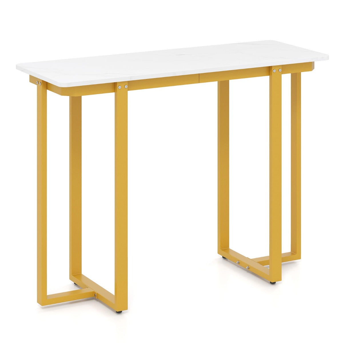 LIVSK Consoletafel - Imitatiemarmeren Blad - Geometrisch Metalen Frame - Ruime Opbergruimte - Draagvermogen 90 kg - Wit & Goud