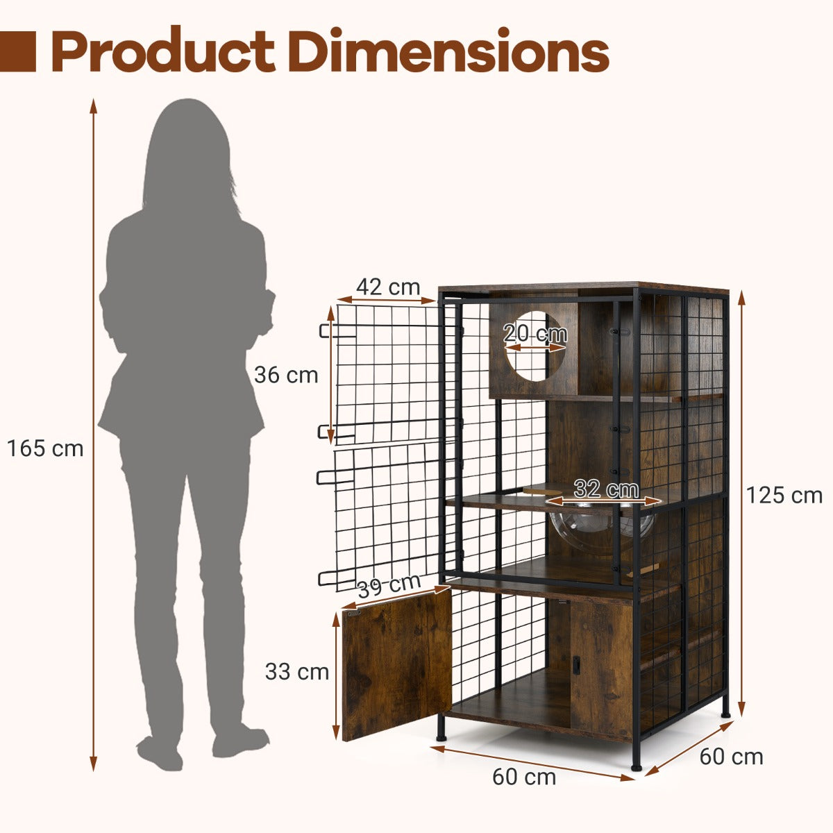 Livsk costway moderne kattenkooi met meerdere verdiepingen en metalen frame bruin 2