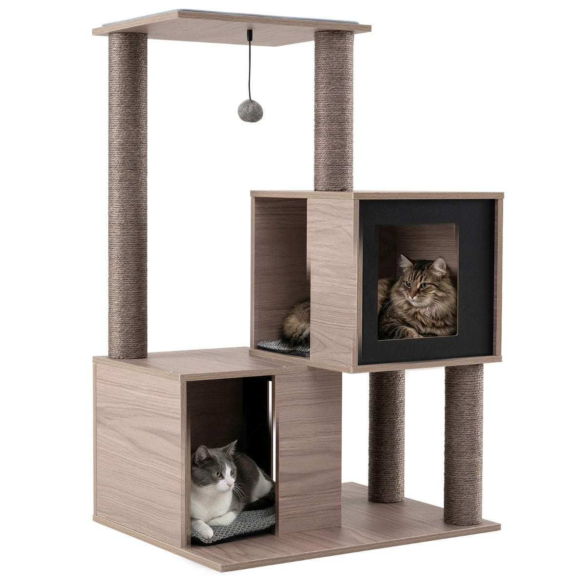 Livsk costway moderne krabpaal voor binnenkatten 93 cm hoge houten toren met meerdere verdiepingen en sisal krabpalen