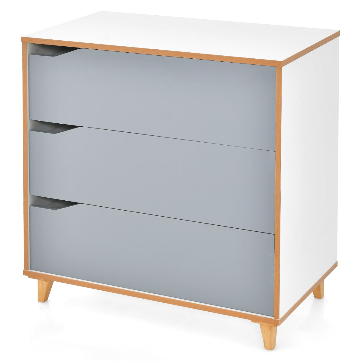 LIVSK Ladekast - 3 Ruime Lades - Kantelbeveiliging - Verzonken Handgrepen - Eenvoudige Montage - 75 x 42 x 75 cm - Wit + Grijs