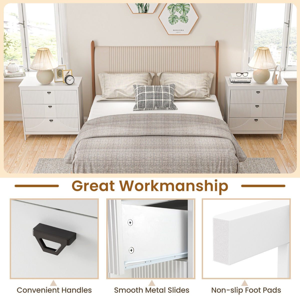 LIVSK Multifunctionele Ladekast - 3 Uittrekbare Lades - Stevig MDF - Tot 60 kg - Antislip Glijders - 80 x 40 x 79 cm - Wit