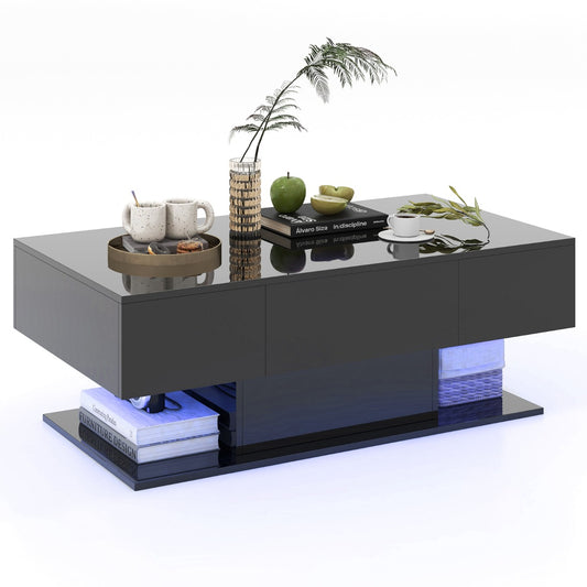 LIVSK LED Salontafel met 2 Opberglades - Hoogglans MDF - 20 Kleuren en 22 Dynamische standen - Duurzaam en Elegant - Zwart