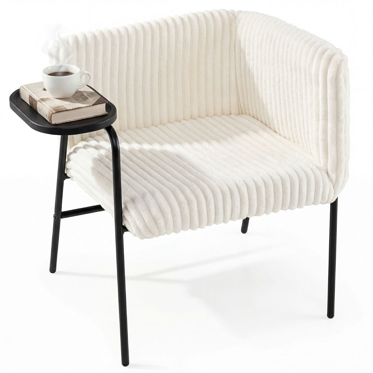 Livsk costway moderne loungebank met dienblad fauteuil met stevig metalen frame en schuimrubberen bekleding 1