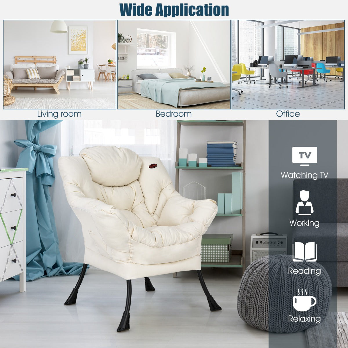 LIVSK Vrijetijdsstoel - Comfortabel en Ergonomisch - Stevig Metalen Frame - Lichtgewicht en Compact - Blauw/Bruin/Beige