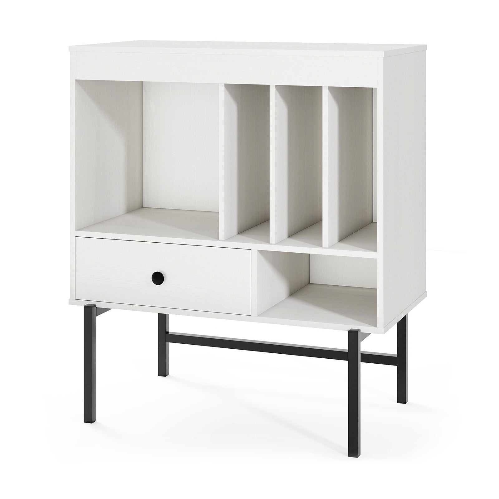 LIVSK Platenstandaard met Albumhouders - Ruim Tafelblad en Lade - Duurzaam Ontwerp - 70 x 36 x 80 cm - Wit