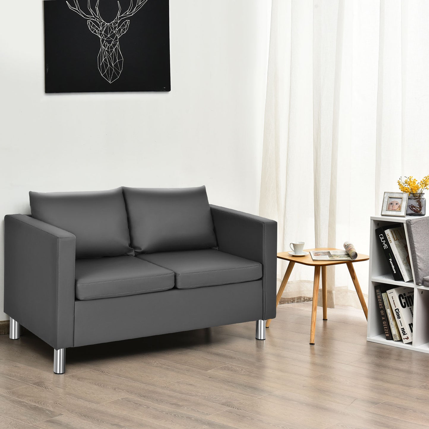 LIVSK Moderne tweezitsbank - Comfortabel PU-leer met 9 cm dik kussen - Draagvermogen 120 kg - Voor thuis & kantoor - Grijs