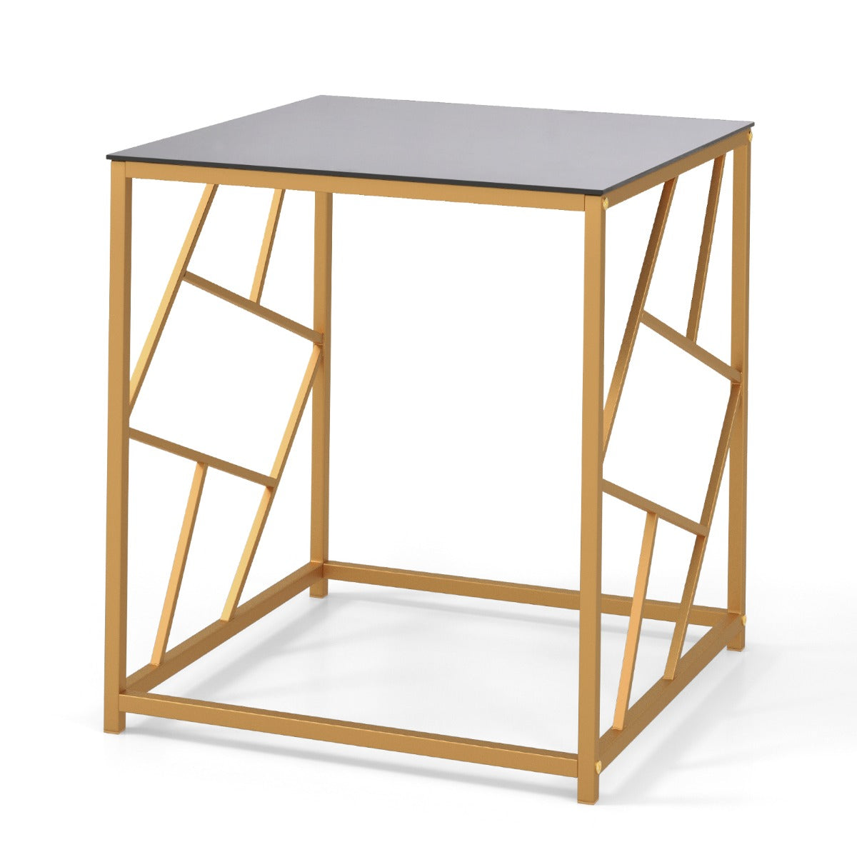 LIVSK Vierkante Bijzettafel - Gehard Glas - Goudkleurig Frame - Compact en Elegant - 50 x 50 x 55 cm - Zwart en goud