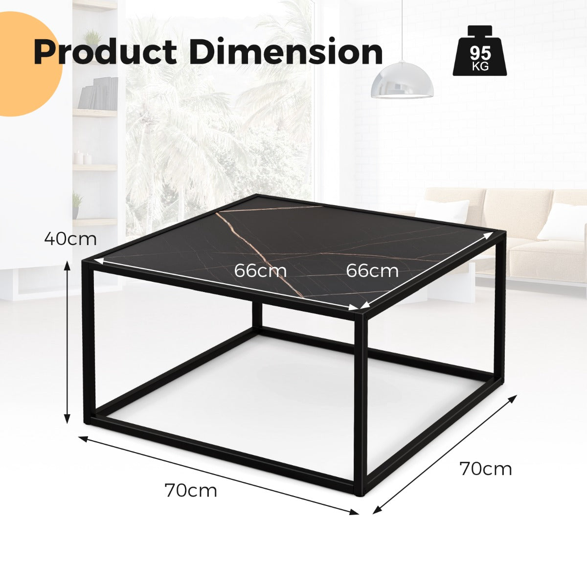 LIVSK Salontafel met Imitatiemarmeren Tafelblad - Mat Stalen Frame - Anti-slip - Ruime Opbergruimte - Draagvermogen 95 kg - Zwart