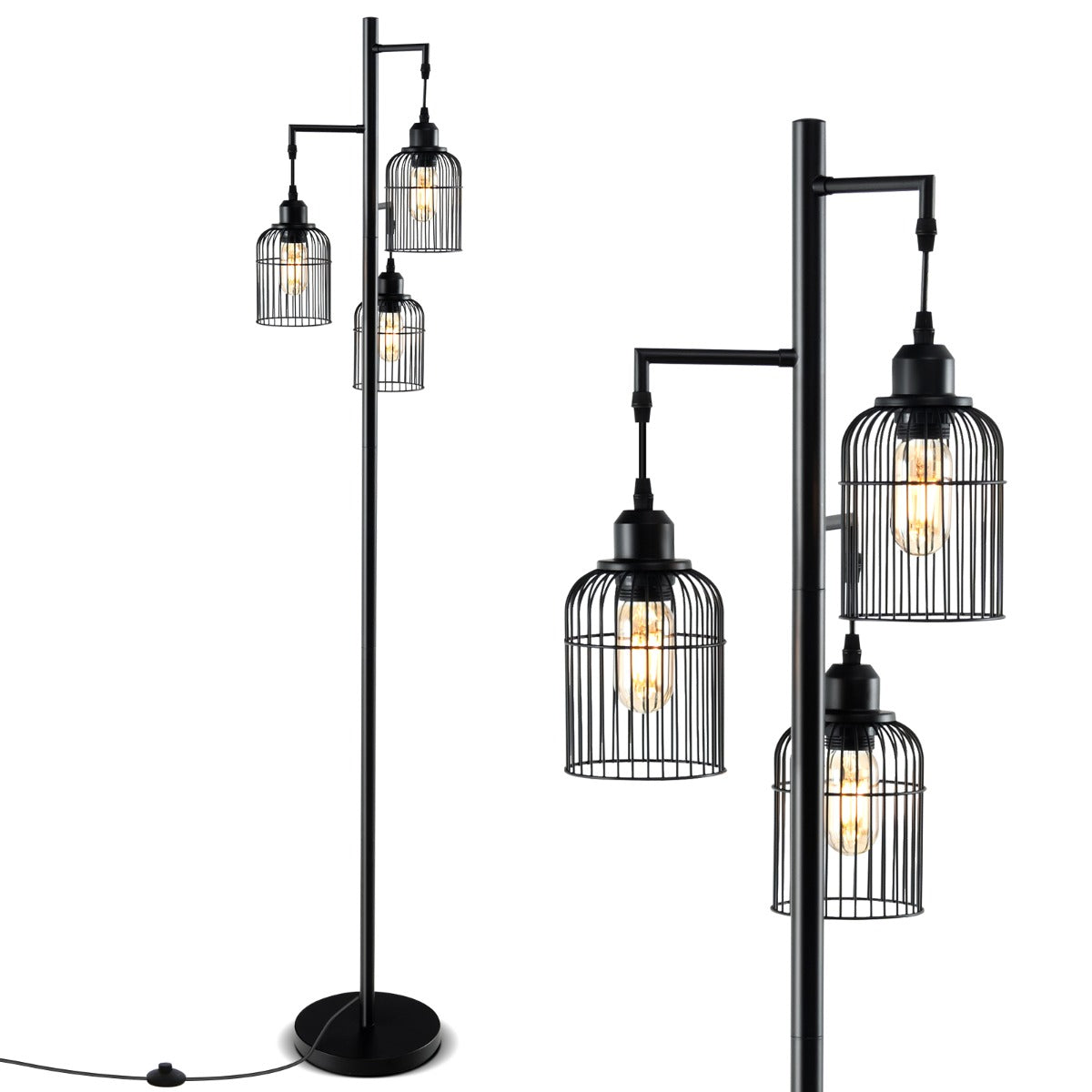 LIVSK Vloerlamp met 3 Lichtpunten - Voetschakelaar - Stevige Cementbasis - Modern Design - Voor Lezen en Sfeer - Zwart
