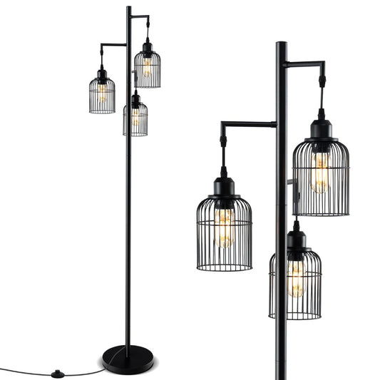 LIVSK Vloerlamp met 3 Lichtpunten - Voetschakelaar - Stevige Cementbasis - Modern Design - Voor Lezen en Sfeer - Zwart