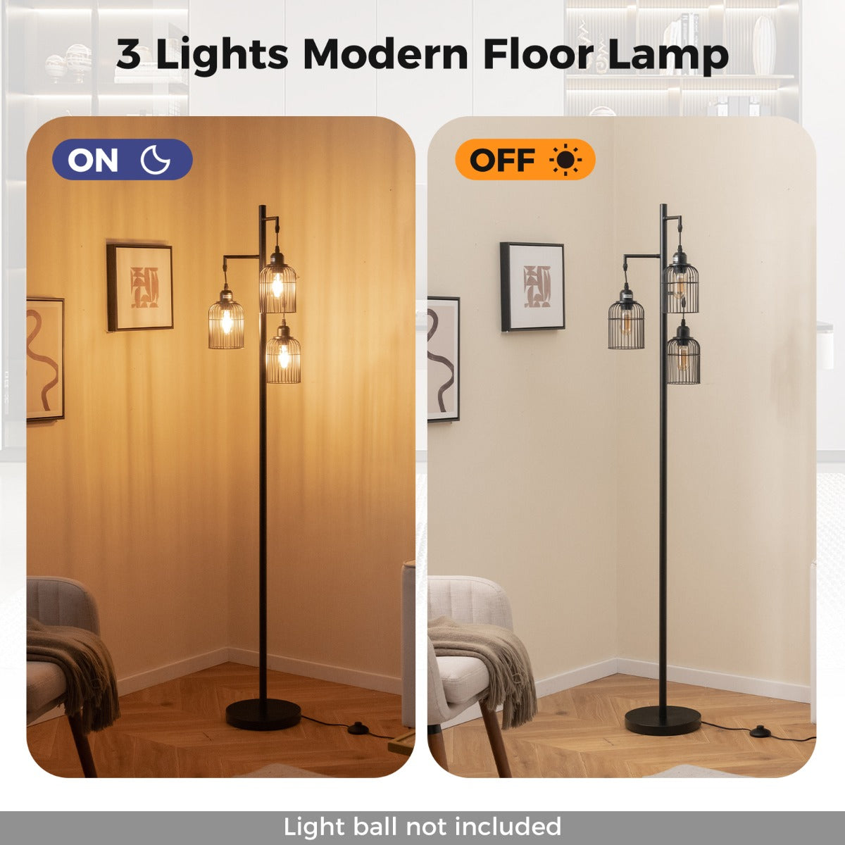LIVSK Vloerlamp met 3 Lichtpunten - Voetschakelaar - Stevige Cementbasis - Modern Design - Voor Lezen en Sfeer - Zwart