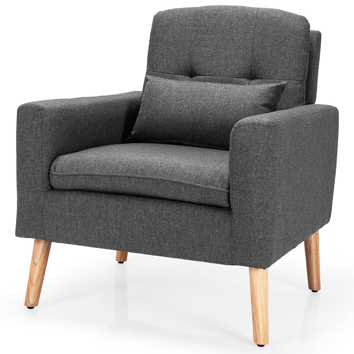 LIVSK Accentstoel met Taillekussen - Brede Zitting - Ademend Linnen - Draagvermogen tot 150 kg - 73 x 77 x 85 cm - Grijs