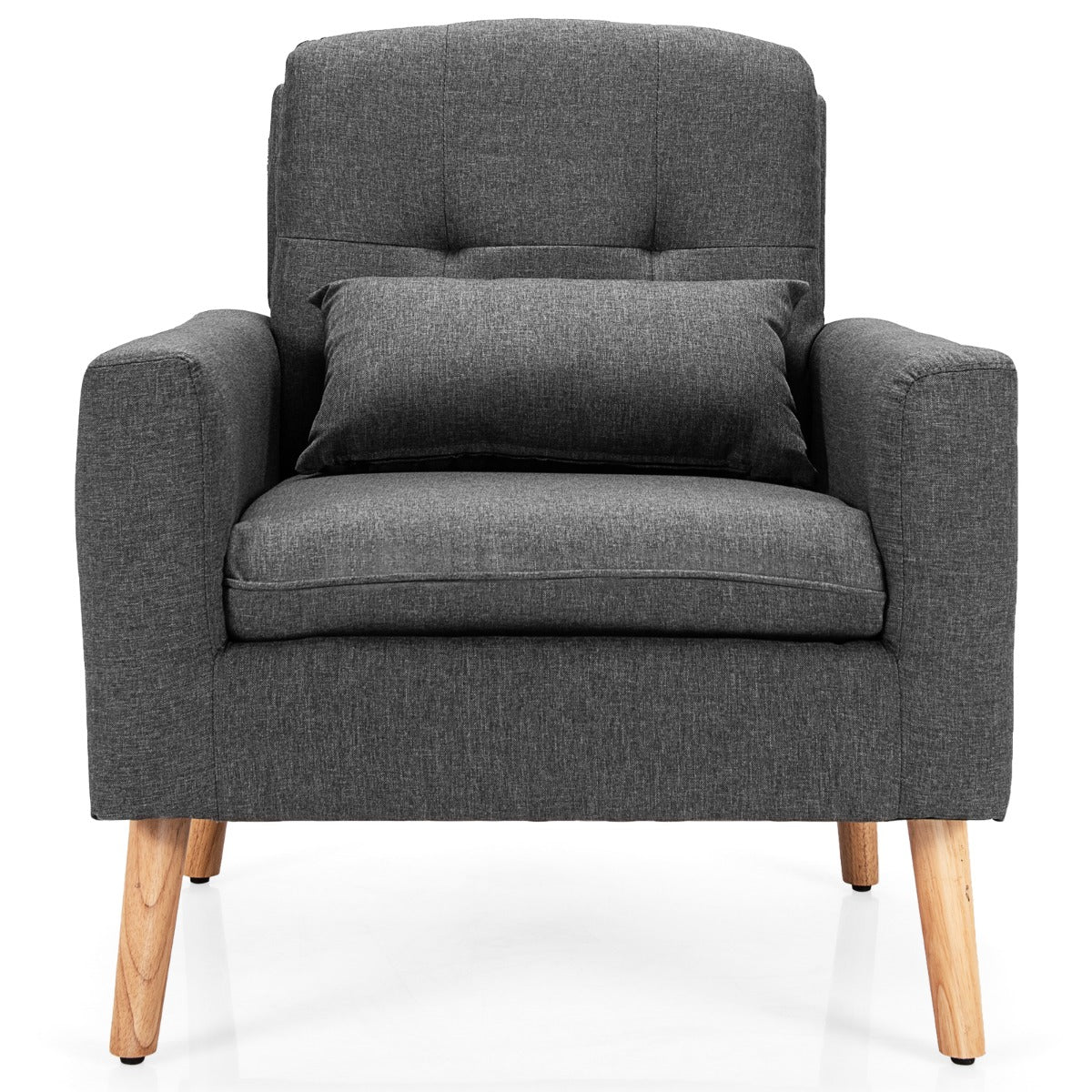 LIVSK Accentstoel met Taillekussen - Brede Zitting - Ademend Linnen - Draagvermogen tot 150 kg - 73 x 77 x 85 cm - Grijs