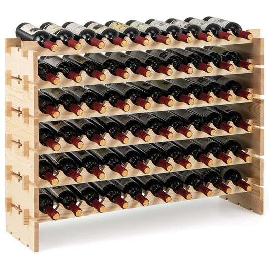 LIVSK Stapelbaar Wijnrek voor 60 Flessen - Vrijstaand van Natuurlijk Dennenhout - Draagvermogen 160 kg - Eenvoudige Montage -