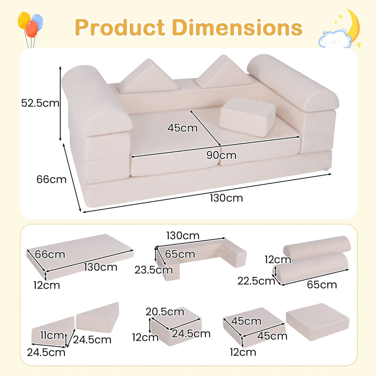 LIVSK modulaire speelbank 9-delig - Transformeerbaar tot bank, ligstoel of ballenbad - Veilig en comfortabel - Beige