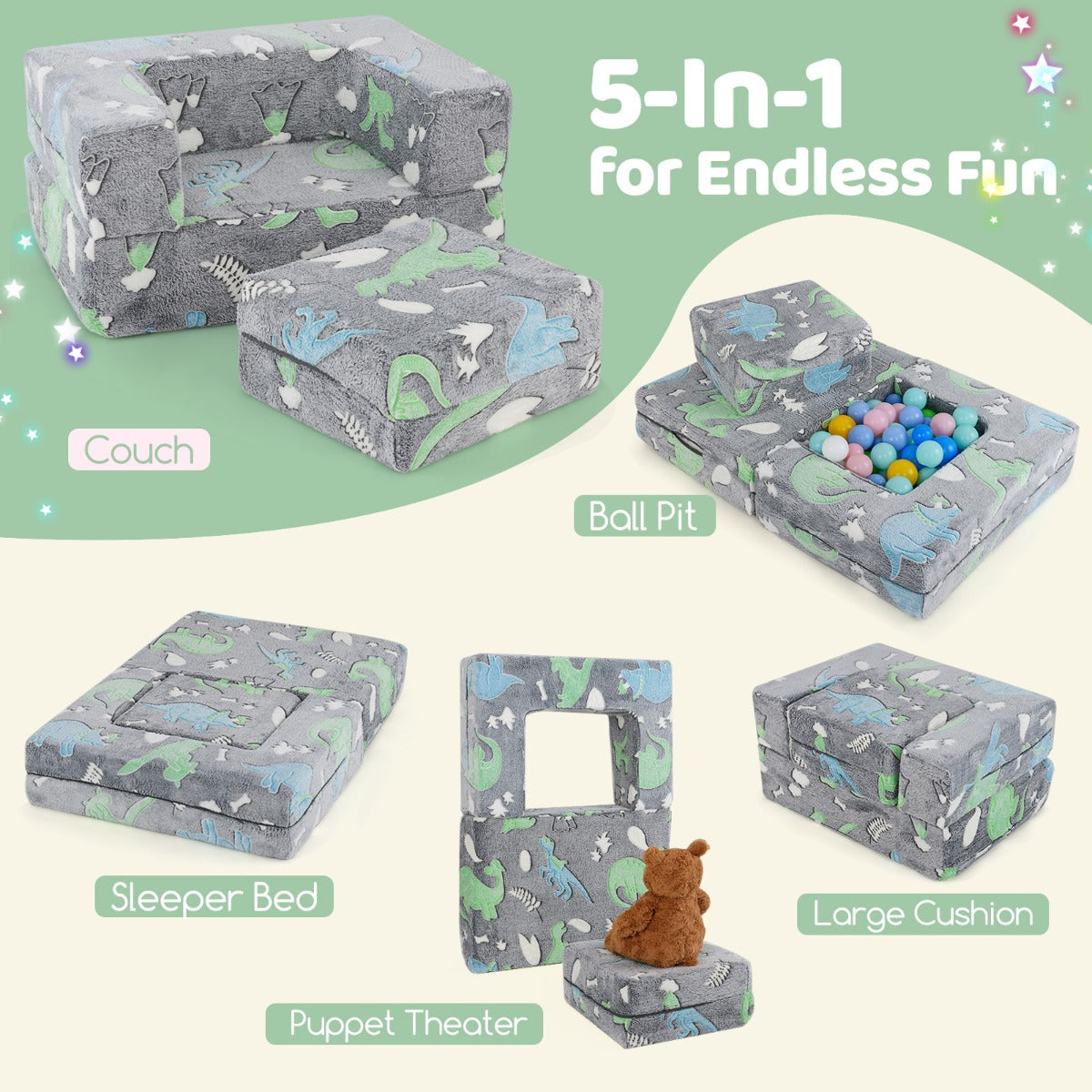 LIVSK Modulaire Kinderbank - Veelzijdig Speelplezier - Magische Lichteffecten - Veilig en Comfortabel - 71 x 53 x 34,5 cm -
