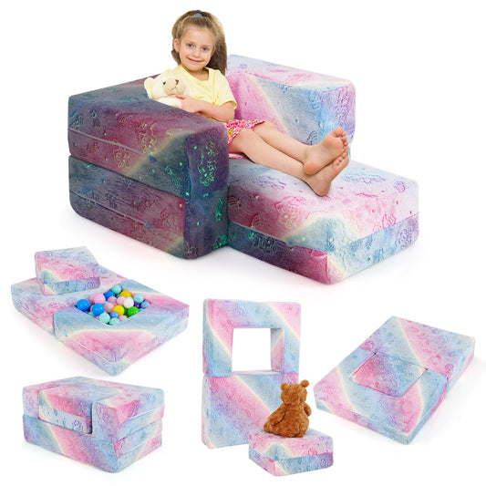 LIVSK 5-in-1 Modulaire Kinderbank met Kussen - Lichtgevende Ontwerpen - Comfortabel en Veilig - Machinewasbare Hoes - Roze