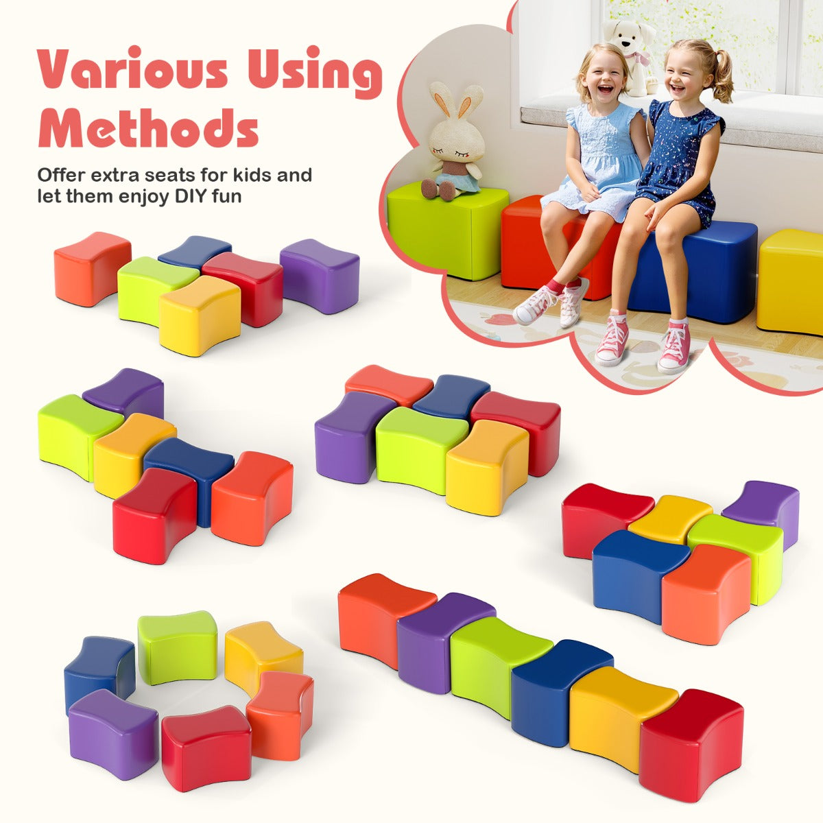 Livsk costway modulaire krukjes voor kinderen 6 vlinderkrukjes met afneembare hoes van kunstleer 4