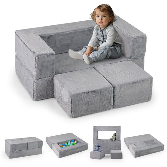LIVSK Modulaire Kinderspeelbank - Transformeerbaar tot Slaapbank, Fort, Ballenbad - Machinewasbare Bekleding - Grijs