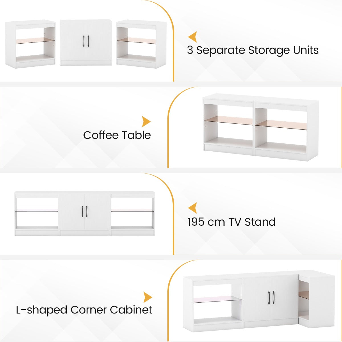 Livsk costway modulaire tv kast geschikt voor 85 inch televisies 3 in 1 tv kast wit 4