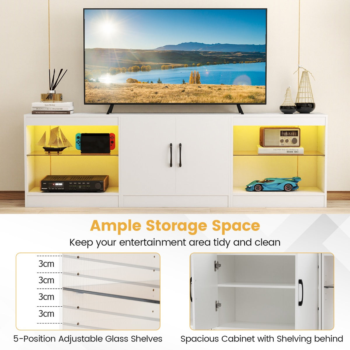 Livsk costway modulaire tv kast geschikt voor 85 inch televisies 3 in 1 tv kast wit 5