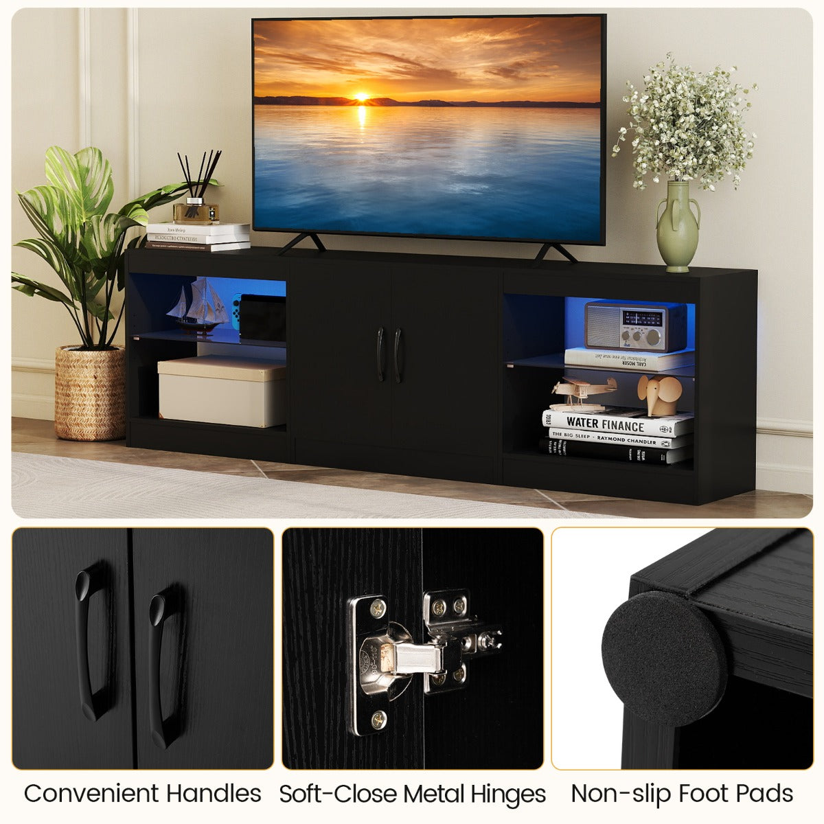 Livsk costway modulaire tv kast geschikt voor 85 inch televisies 3 in 1 tv kast zwart 6