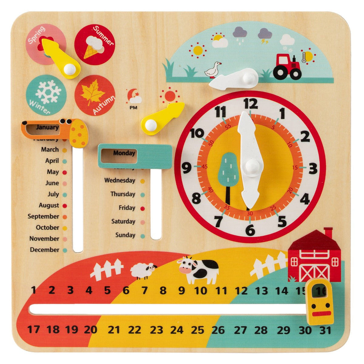 Livsk costway montessori houten speelgoed educatieve leerklok over seizoenen weer dag nacht maand week datum dagelijkse kinderkalender 1