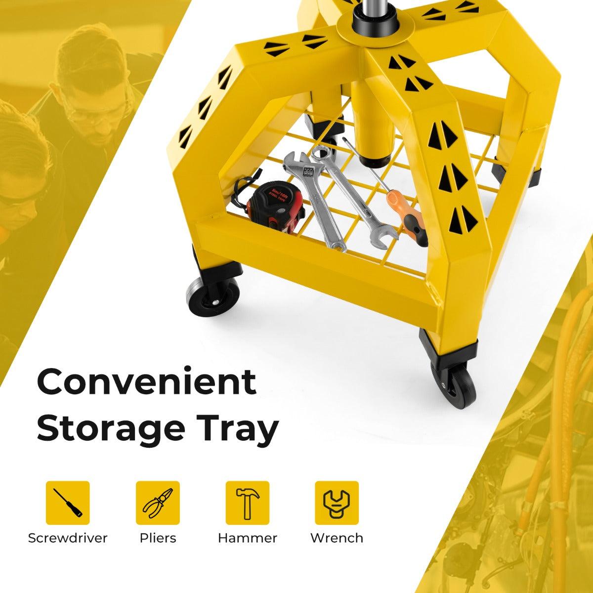 LIVSK Monteurskruk - Verstelbaar met Gereedschapsbak - 4 Wielen - Tot 150 kg - Comfortabel Zwart