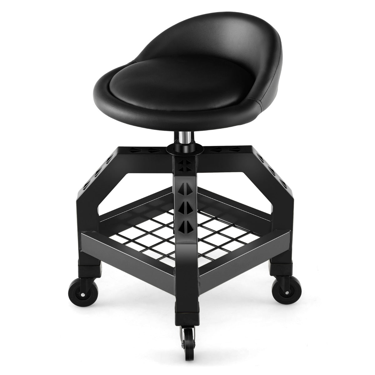 LIVSK Monteurskruk - Verstelbaar met Opbergbak - 4 Wielen - Draagvermogen 150 kg - Comfortabele PVC Bekleding - Zwart