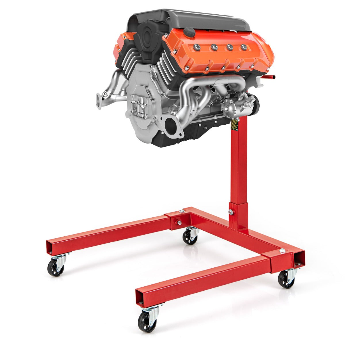 LIVSK Motorstandaard - 680 kg Capaciteit - 360° Draaibare Kop - 4 Verstelbare Armen - Metalen Zwenkwielen - Rood + Zwart