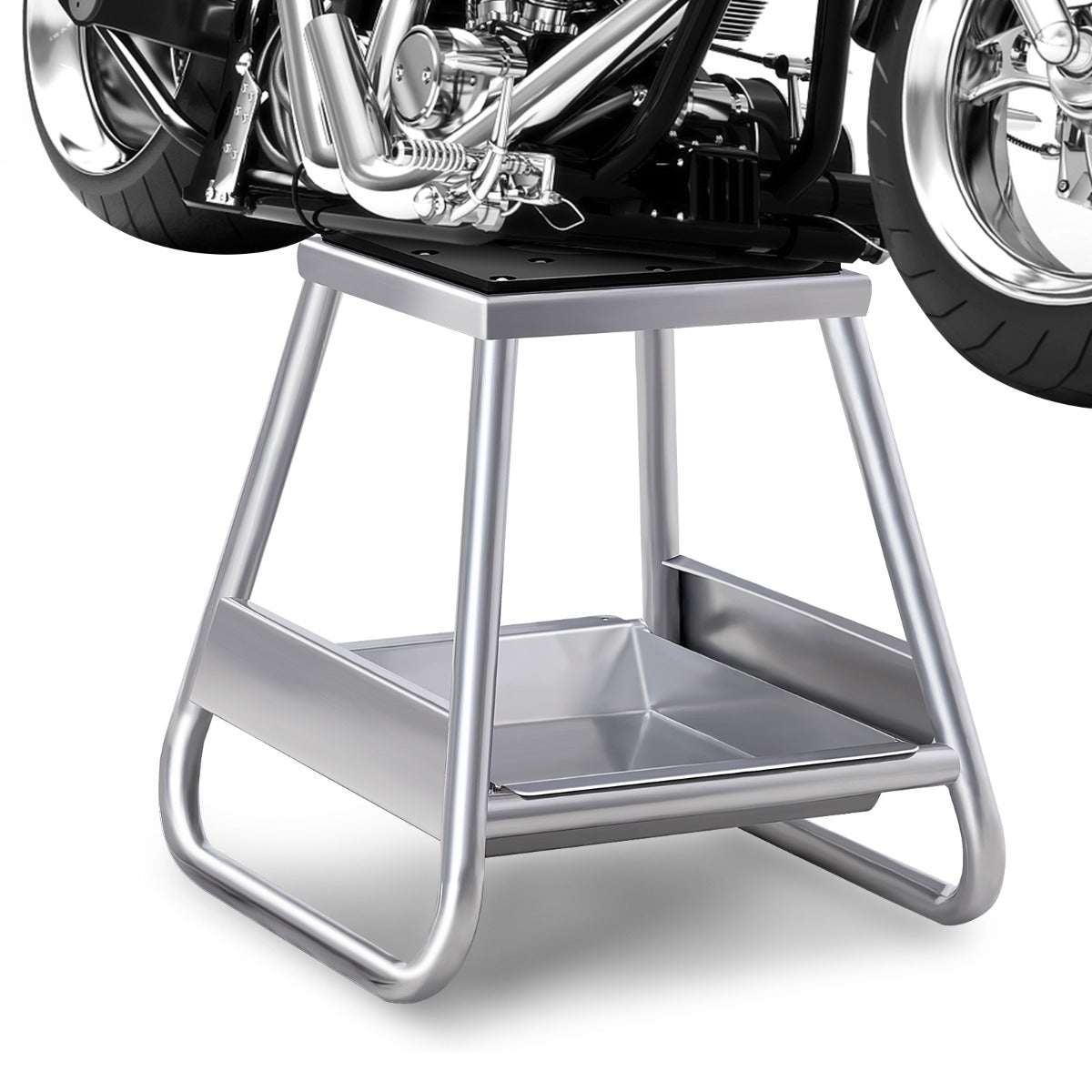 LIVSK Motorcrossliftstandaard - Antislip - Afneembaar Oliecarter - Draagbaar - Tot 450 kg - Zilver